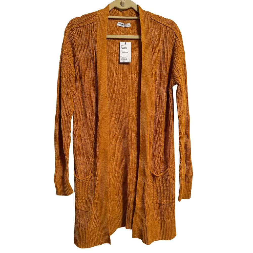 Sonoma Goods For Life The Everyday Cardigan Brassy Gold Mustard Yellow Small NEW